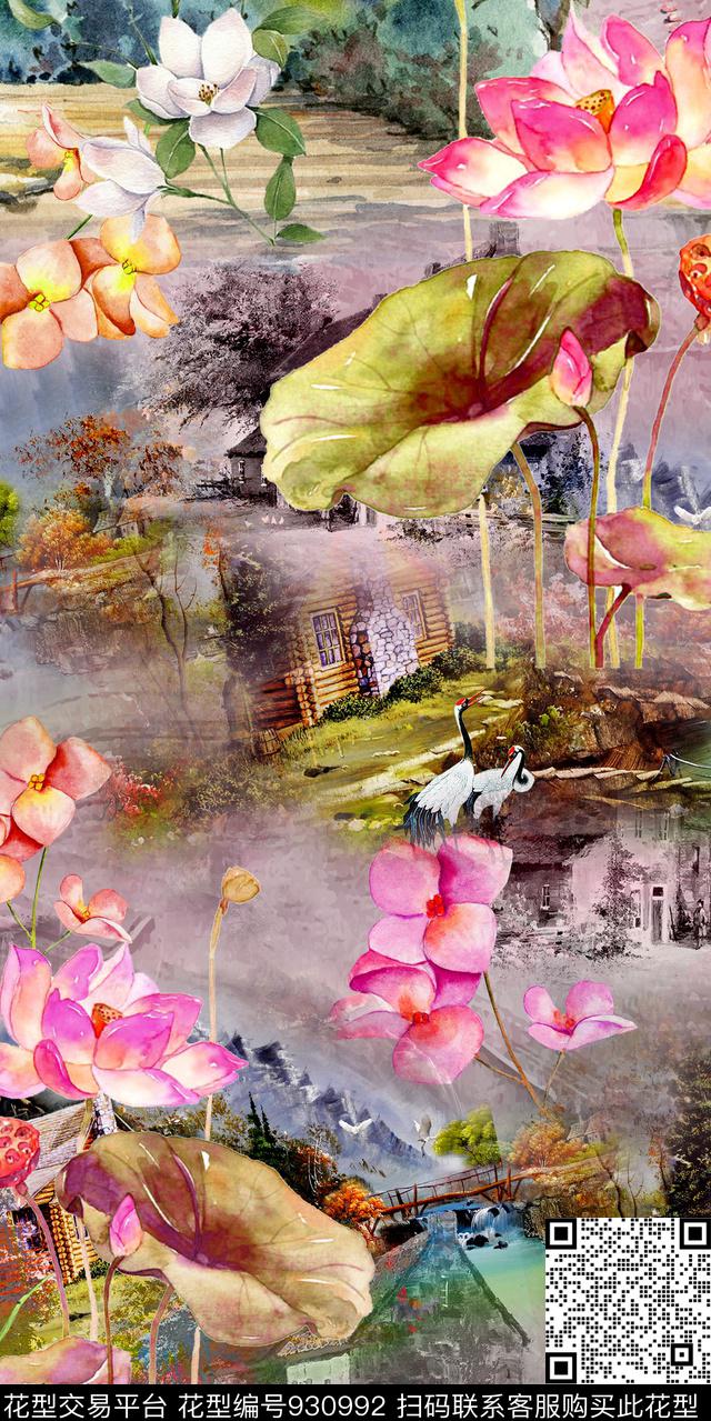 数码华亿平台抽象荷花数码印花华亿平台下载（图片编号: 930992） - 瓦栏（Walan）