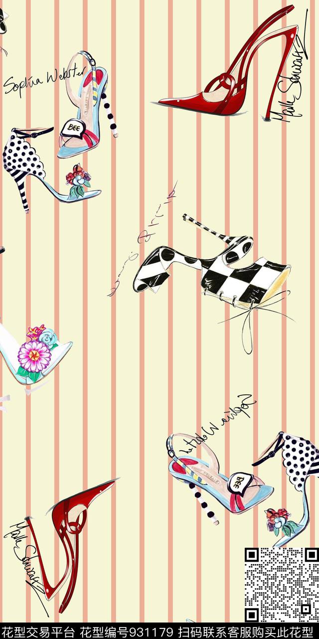 鞋子。高跟鞋花卉数码印花华亿平台下载（图片编号: 931179） - 瓦栏（Walan）