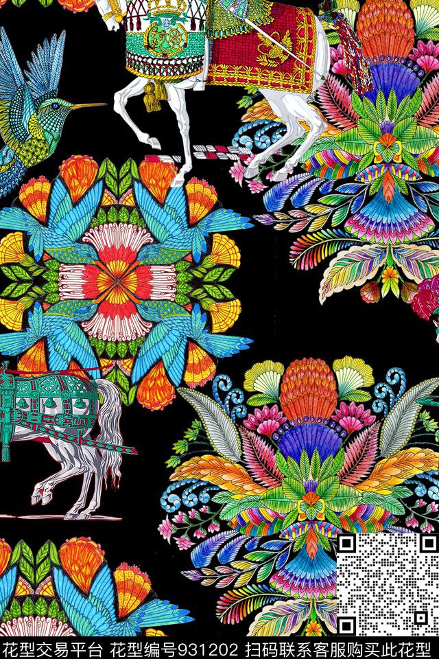 民族风趣味鸟数码印花华亿平台下载（图片编号: 931202） - 瓦栏（Walan）