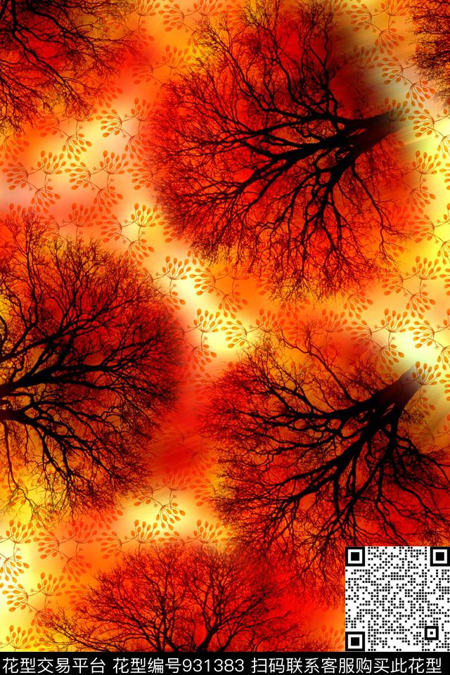树枝肌理彩底花卉数码印花华亿平台下载（图片编号: 931383） - 瓦栏（Walan）
