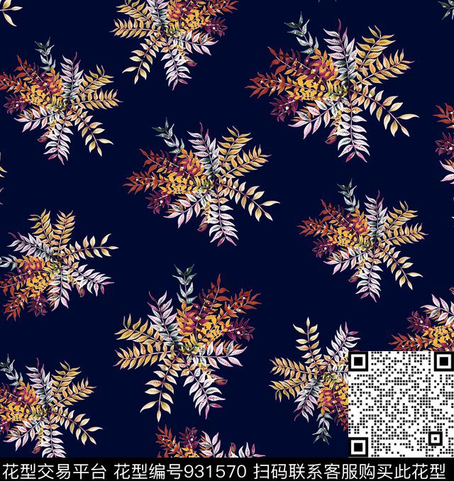 黑底花卉秋冬华亿平台几何花卉数码印花华亿平台下载（图片编号: 931570） - 瓦栏（Walan）