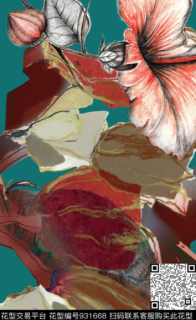 水彩花卉花卉肌理数码印花华亿平台下载（图片编号: 931668） - 瓦栏（Walan）