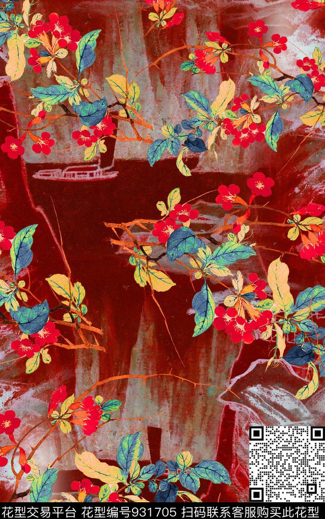 中国风国画花鸟画数码印花华亿平台下载（图片编号: 931705） - 瓦栏（Walan）