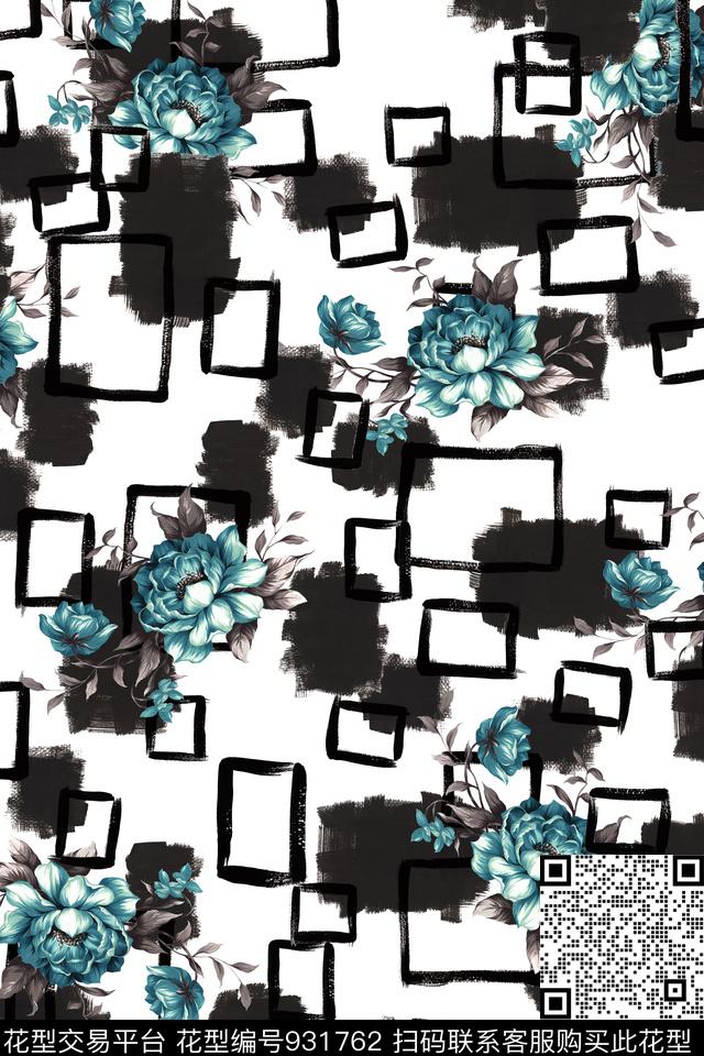 花卉手绘花卉几何数码印花华亿平台下载（图片编号: 931762） - 瓦栏（Walan）
