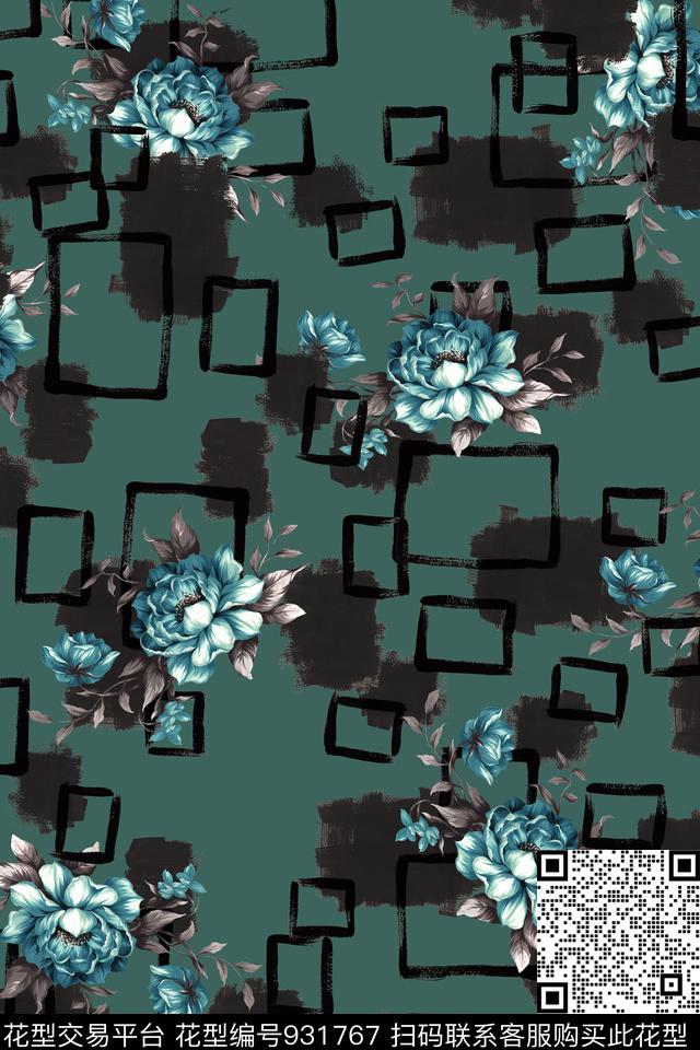 花卉手绘花卉几何数码印花华亿平台下载（图片编号: 931767） - 瓦栏（Walan）