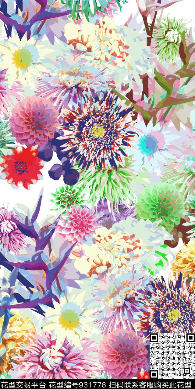 小碎花手绘花卉3D立体数码印花华亿平台下载（图片编号: 931776） - 瓦栏（Walan）