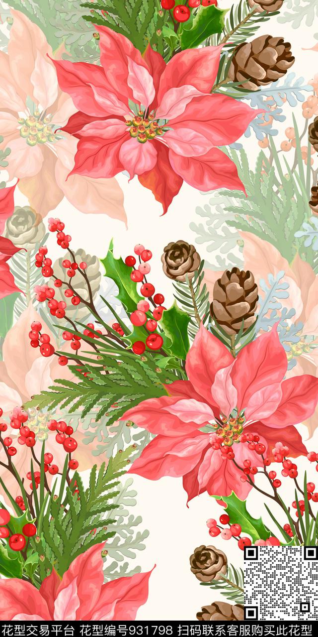 大花小碎花手绘花卉数码印花华亿平台下载（图片编号: 931798） - 瓦栏（Walan）