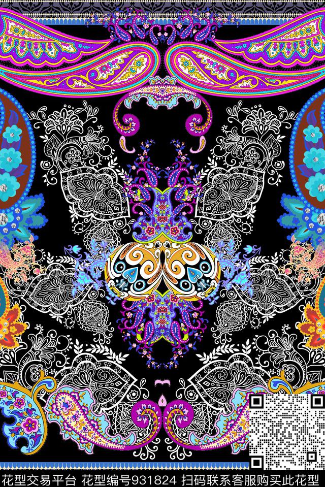 民族风佩斯利定位花数码印花华亿平台下载（图片编号: 931824） - 瓦栏（Walan）