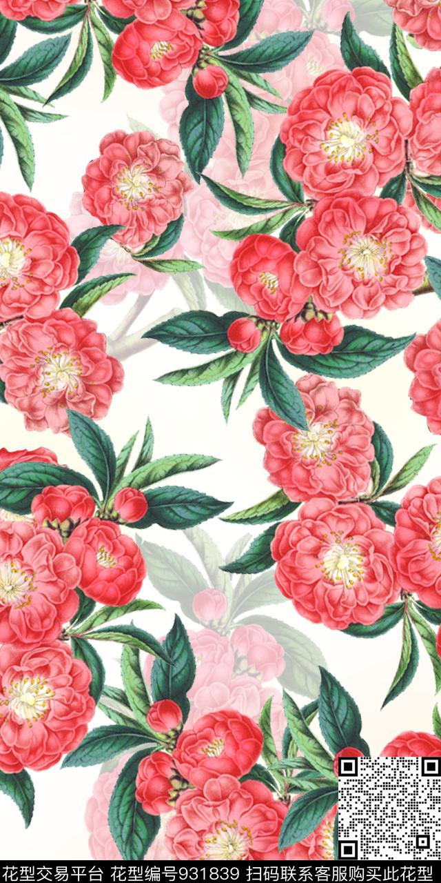 花卉手绘花卉素色底数码印花华亿平台下载（图片编号: 931839） - 瓦栏（Walan）