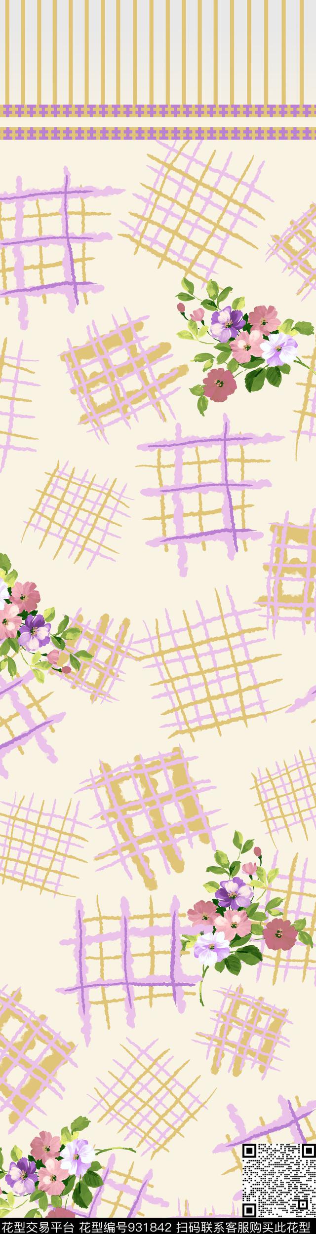 线条手绘花卉家纺数码印花华亿平台下载（图片编号: 931842） - 瓦栏（Walan）