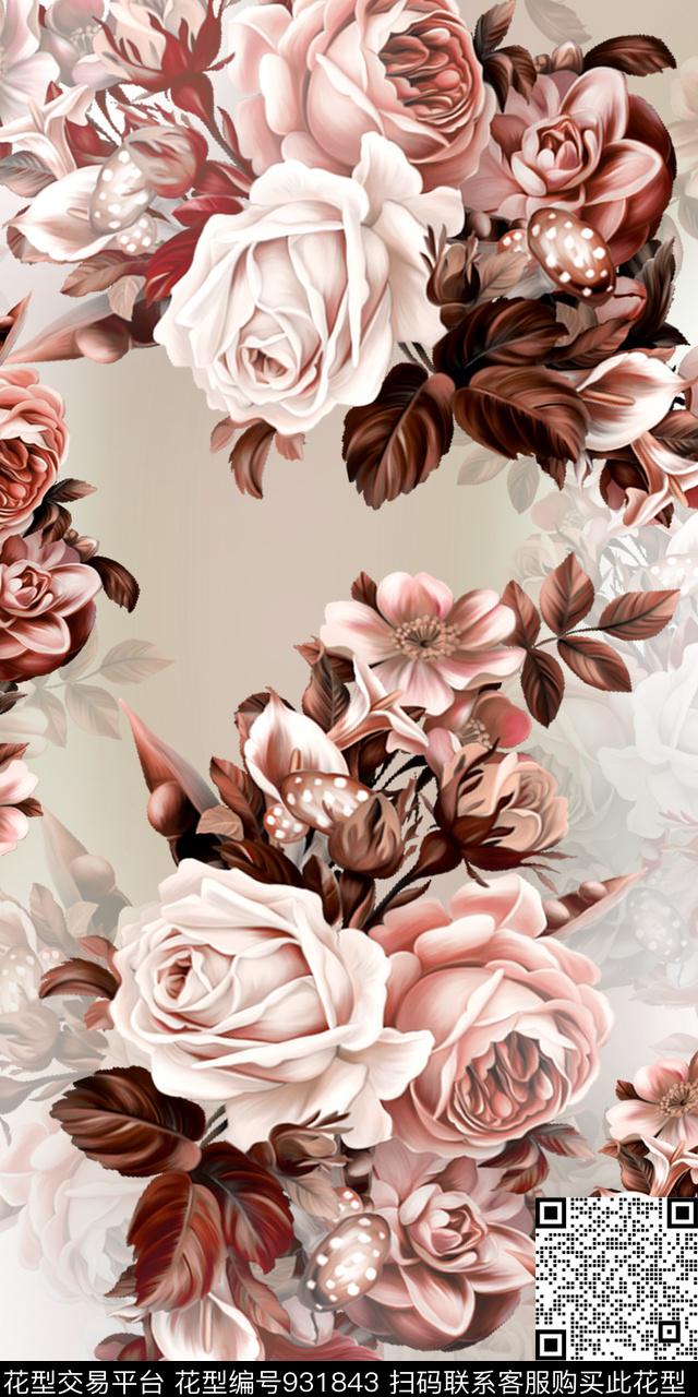 手绘花卉数码华亿平台大花数码印花华亿平台下载（图片编号: 931843） - 瓦栏（Walan）