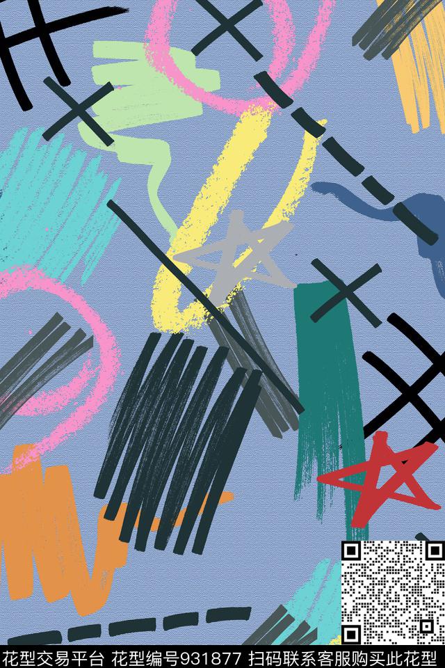 涂鸦趣味肌理数码印花华亿平台下载（图片编号: 931877） - 瓦栏（Walan）