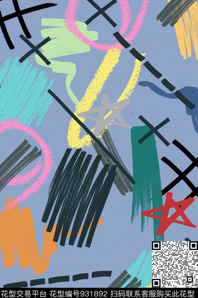 涂鸦趣味肌理数码印花华亿平台下载（图片编号: 931892） - 瓦栏（Walan）
