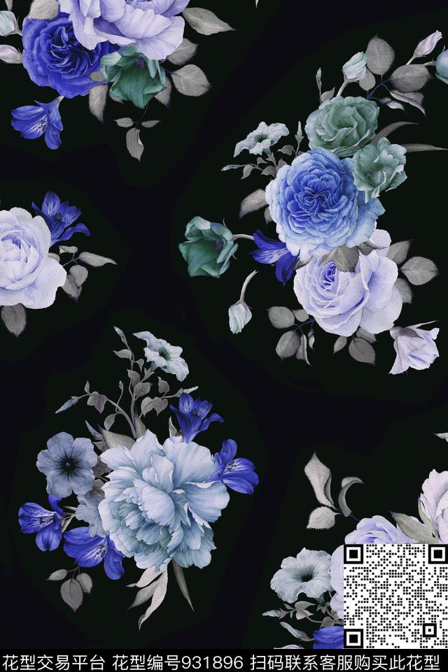 数码华亿平台水彩花卉月季花数码印花华亿平台下载（图片编号: 931896） - 瓦栏（Walan）