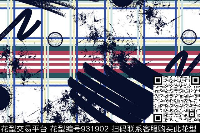 涂鸦条纹趣味数码印花华亿平台下载（图片编号: 931902） - 瓦栏（Walan）