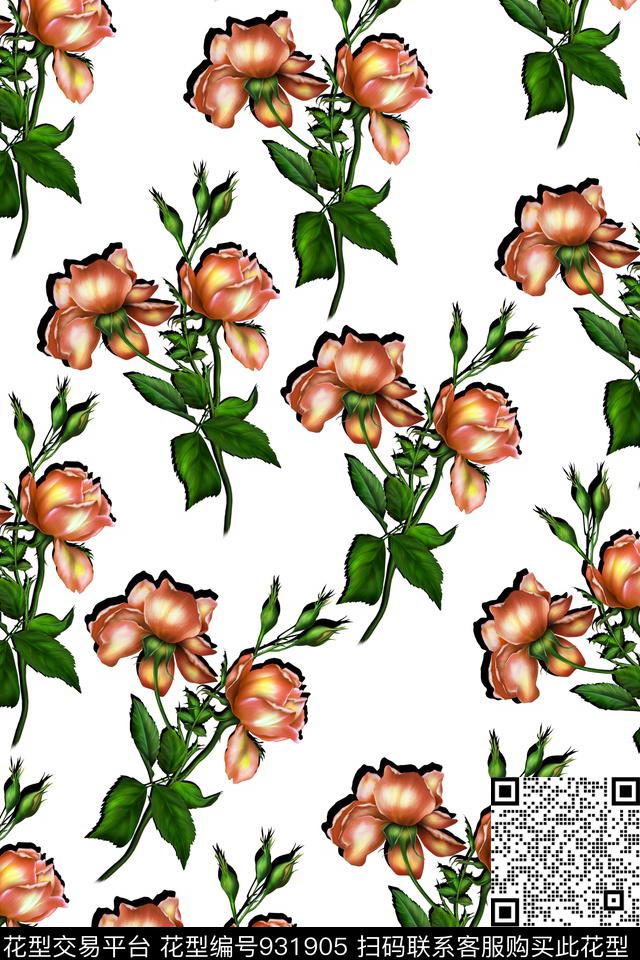 玫瑰花欧美裙装数码印花华亿平台下载（图片编号: 931905） - 瓦栏（Walan）