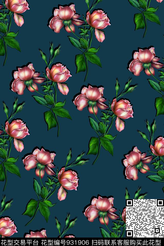 玫瑰花欧美裙装数码印花华亿平台下载（图片编号: 931906） - 瓦栏（Walan）