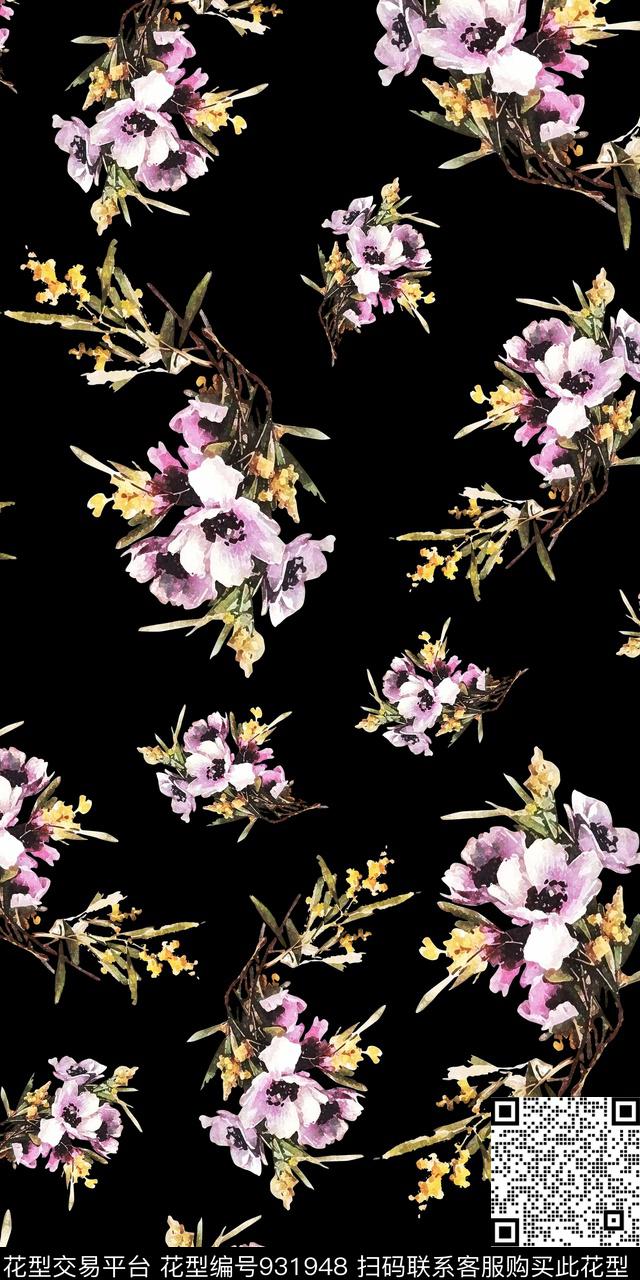 花卉民族风旗袍数码印花华亿平台下载（图片编号: 931948） - 瓦栏（Walan）