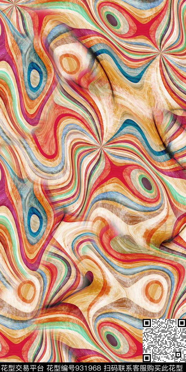 几何抽象复古数码印花华亿平台下载（图片编号: 931968） - 瓦栏（Walan）