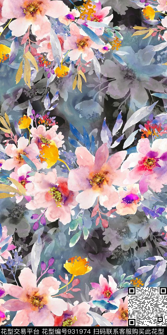 数码华亿平台花卉手绘花卉数码印花华亿平台下载（图片编号: 931974） - 瓦栏（Walan）