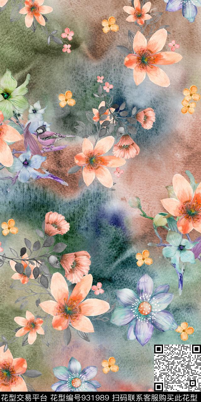 素雅抽象花卉小碎花数码印花华亿平台下载（图片编号: 931989） - 瓦栏（Walan）