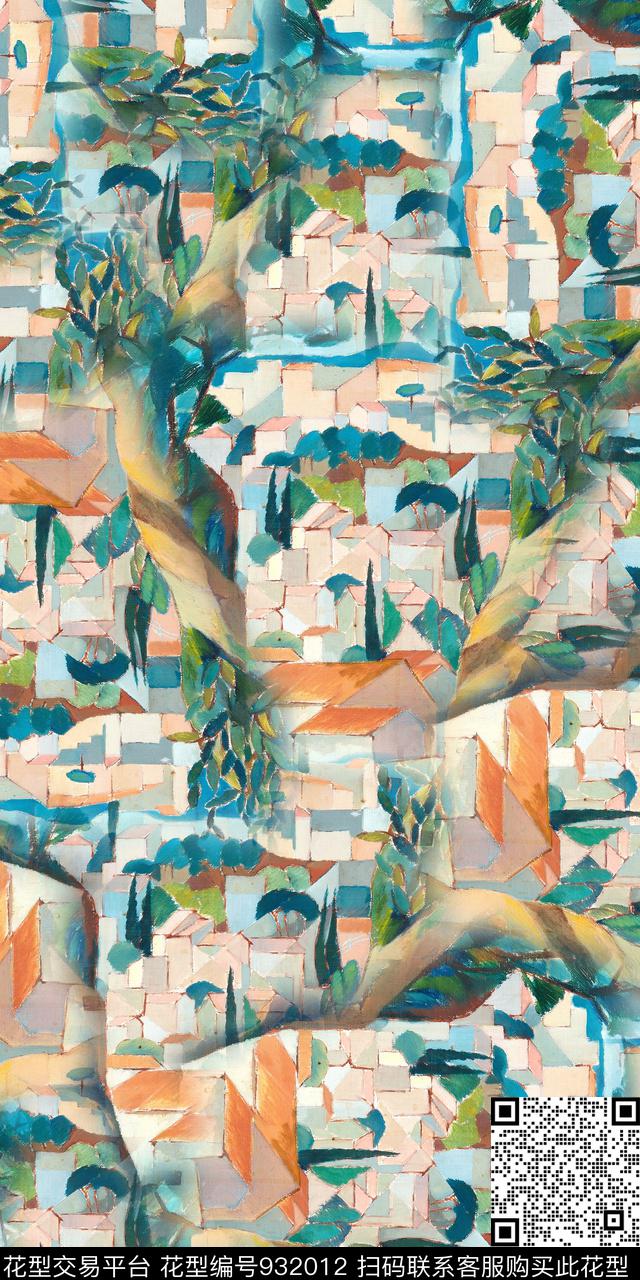 素雅几何抽象数码印花华亿平台下载（图片编号: 932012） - 瓦栏（Walan）