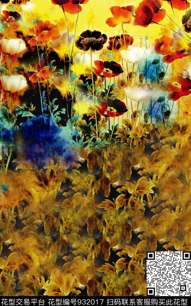 花卉几何定位花传统印花华亿平台下载（图片编号: 932017） - 瓦栏（Walan）