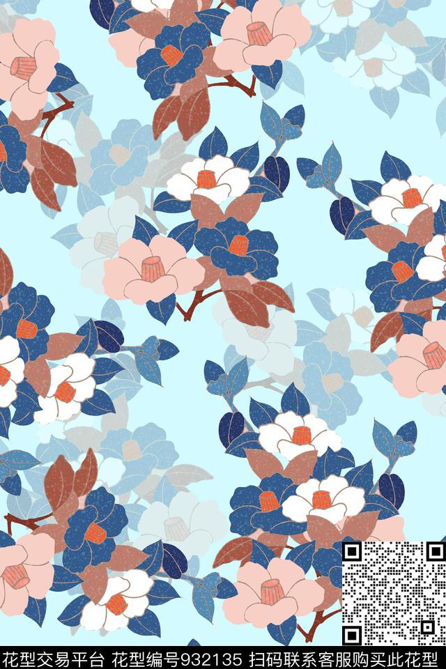数码华亿平台彩底花卉阴影数码印花华亿平台下载（图片编号: 932135） - 瓦栏（Walan）