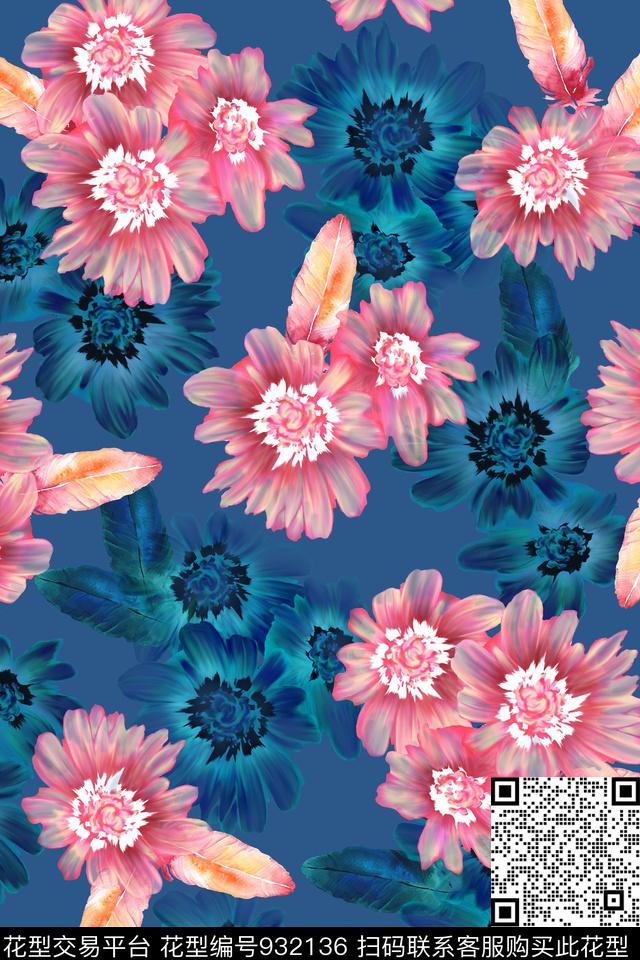 数码华亿平台彩底花卉阴影数码印花华亿平台下载（图片编号: 932136） - 瓦栏（Walan）
