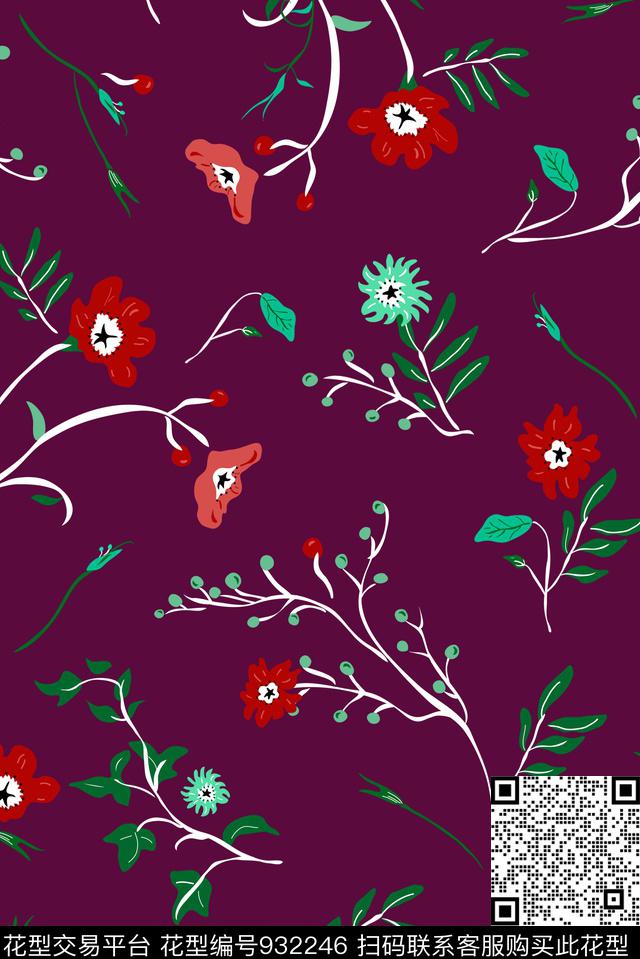 小碎花花卉绿植树叶传统印花华亿平台下载（图片编号: 932246） - 瓦栏（Walan）