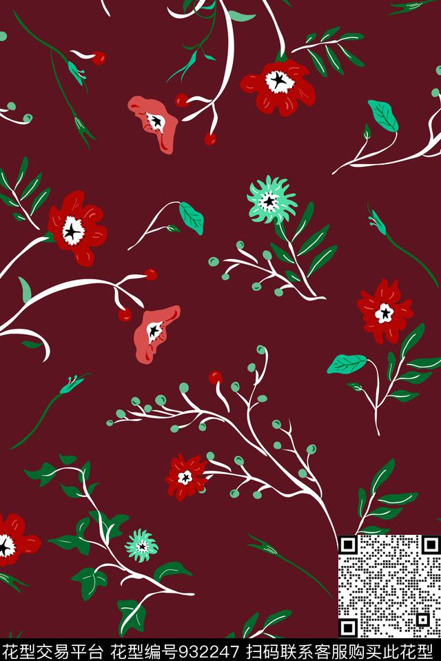 小碎花花卉绿植树叶传统印花华亿平台下载（图片编号: 932247） - 瓦栏（Walan）