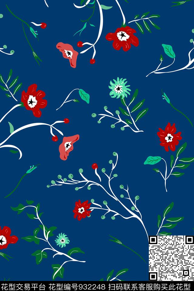 小碎花花卉绿植树叶传统印花华亿平台下载（图片编号: 932248） - 瓦栏（Walan）