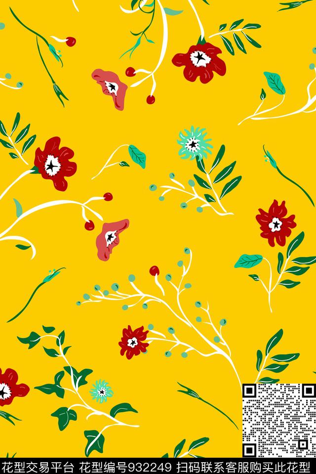 小碎花花卉绿植树叶传统印花华亿平台下载（图片编号: 932249） - 瓦栏（Walan）