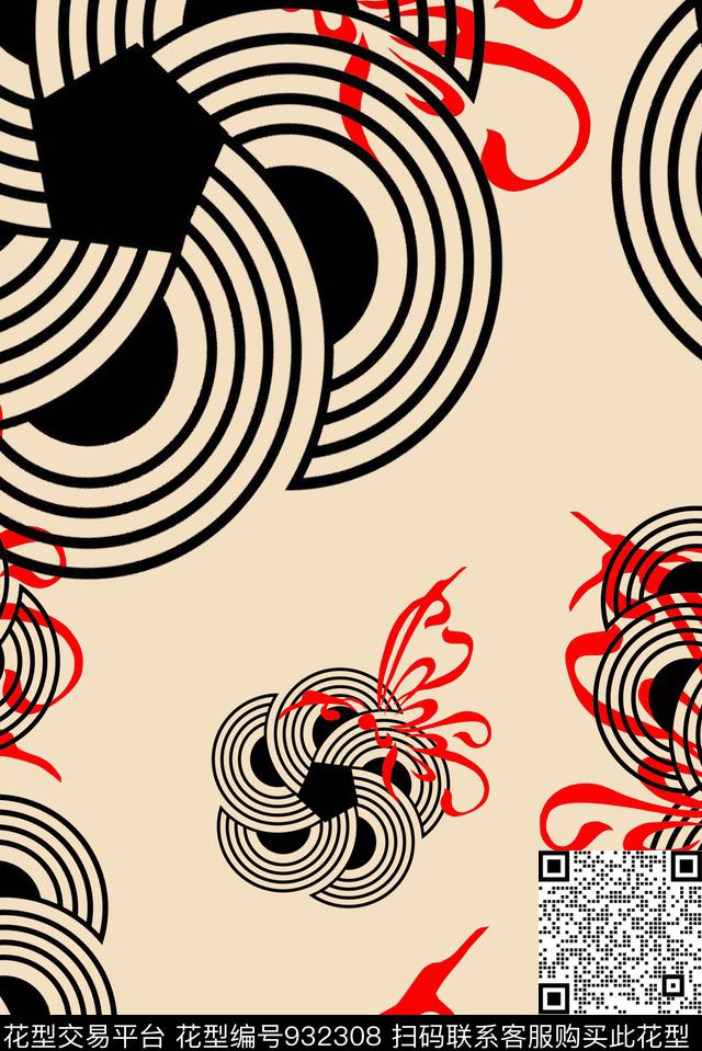 花卉几何简约传统印花华亿平台下载（图片编号: 932308） - 瓦栏（Walan）