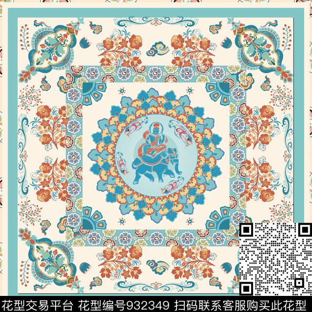 民族风花卉方巾数码印花华亿平台下载（图片编号: 932349） - 瓦栏（Walan）