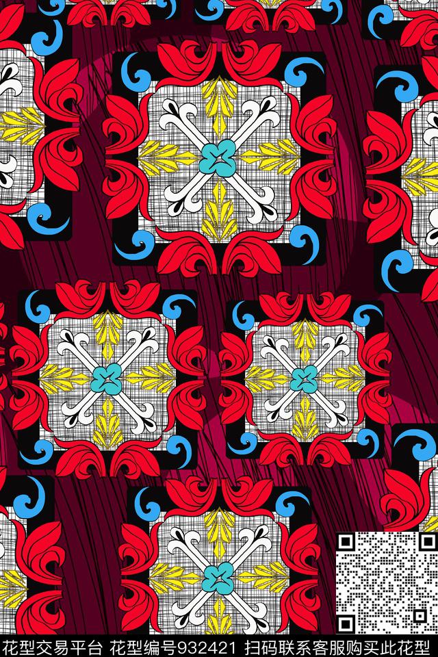 抽象线条格子数码印花华亿平台下载（图片编号: 932421） - 瓦栏（Walan）