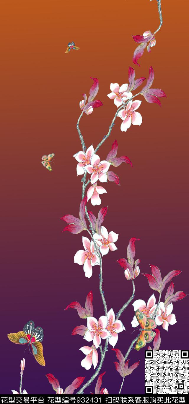 花卉定位花旗袍数码印花华亿平台下载（图片编号: 932431） - 瓦栏（Walan）