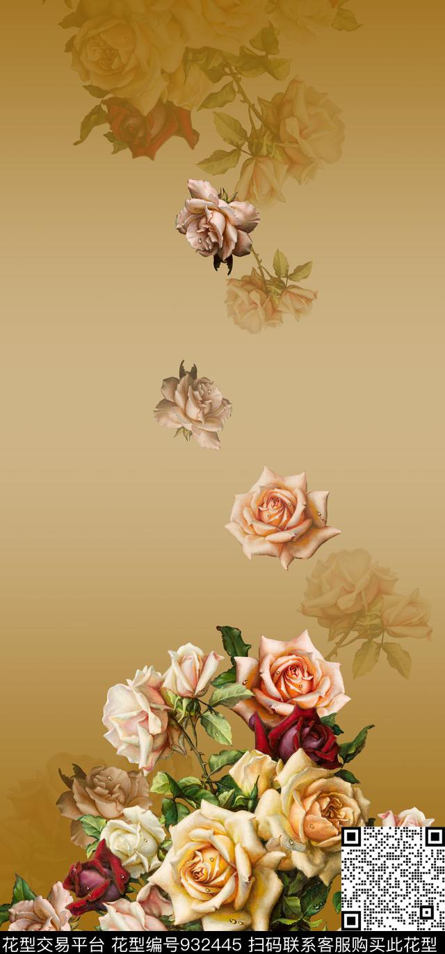 花卉定位花旗袍数码印花华亿平台下载（图片编号: 932445） - 瓦栏（Walan）