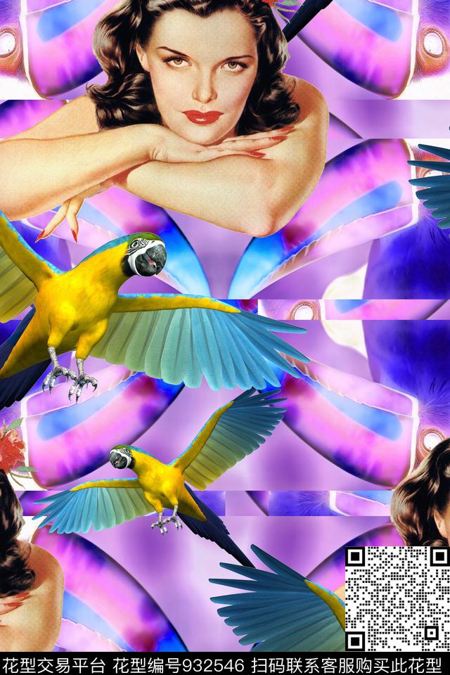 鸟人物数码印花华亿平台下载（图片编号: 932546） - 瓦栏（Walan）