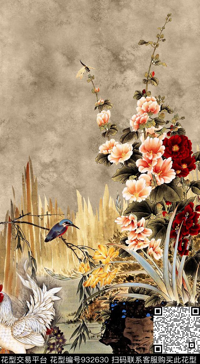 花卉国画中国风数码印花华亿平台下载（图片编号: 932630） - 瓦栏（Walan）