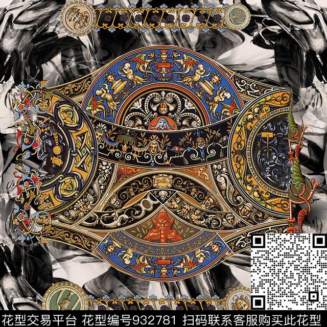 民族风几何围巾数码印花华亿平台下载（图片编号: 932781） - 瓦栏（Walan）