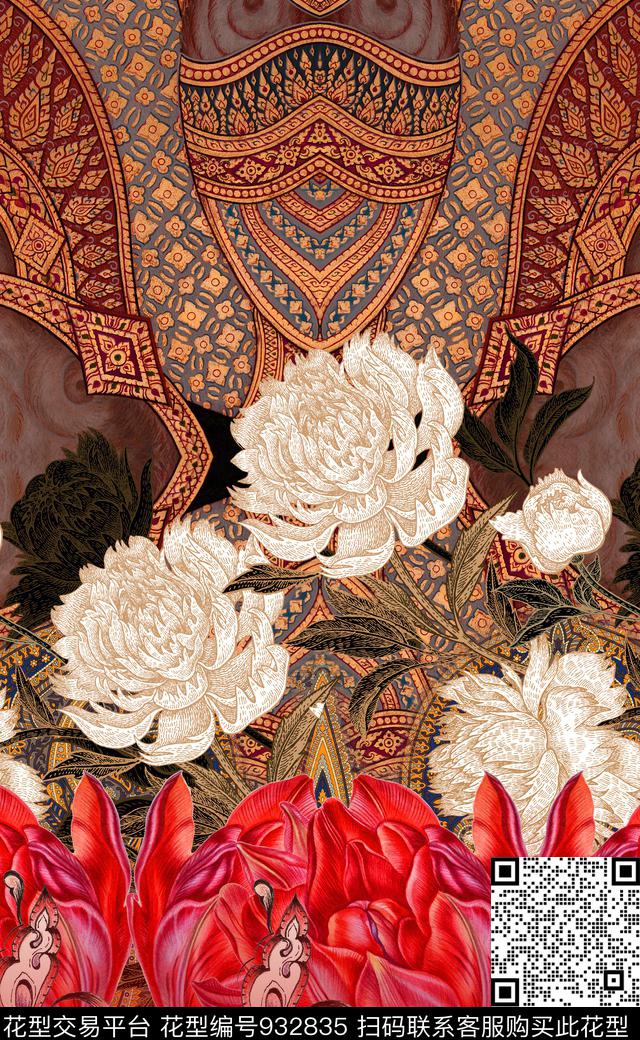 数码华亿平台中国风花卉数码印花华亿平台下载（图片编号: 932835） - 瓦栏（Walan）