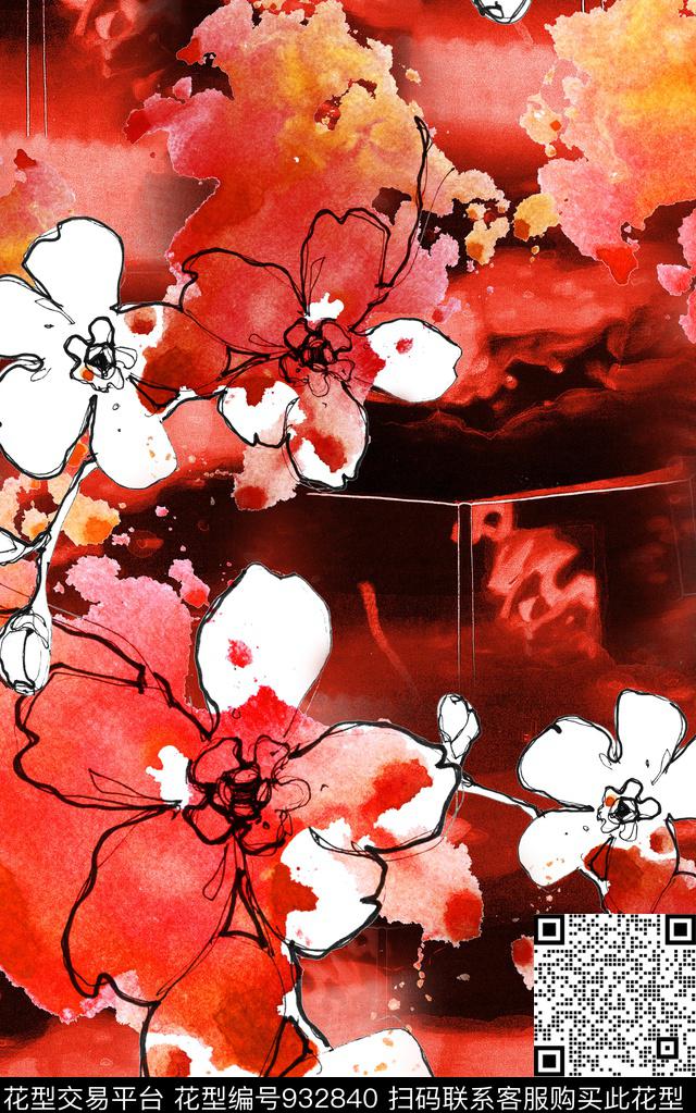 肌理线条花卉几何数码印花华亿平台下载（图片编号: 932840） - 瓦栏（Walan）