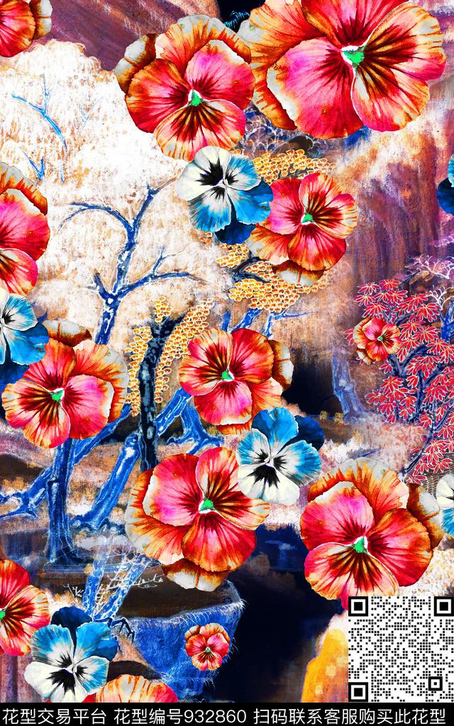 数码华亿平台中国风花卉数码印花华亿平台下载（图片编号: 932860） - 瓦栏（Walan）