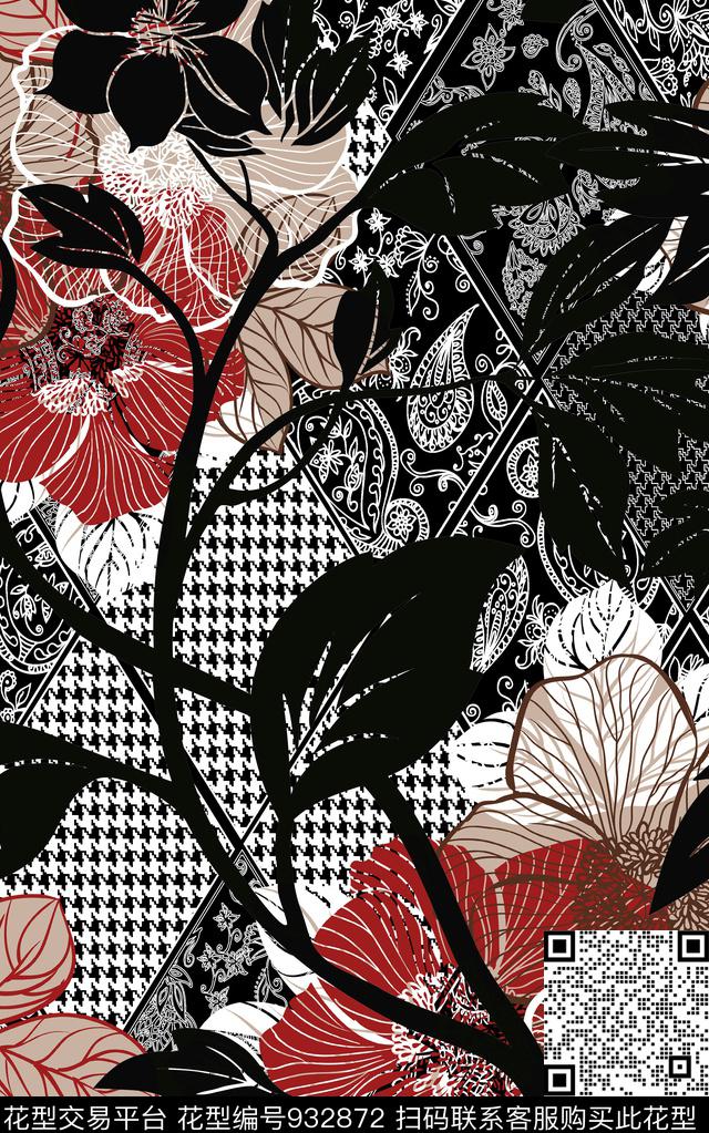 民族风线条花卉几何传统印花华亿平台下载（图片编号: 932872） - 瓦栏（Walan）