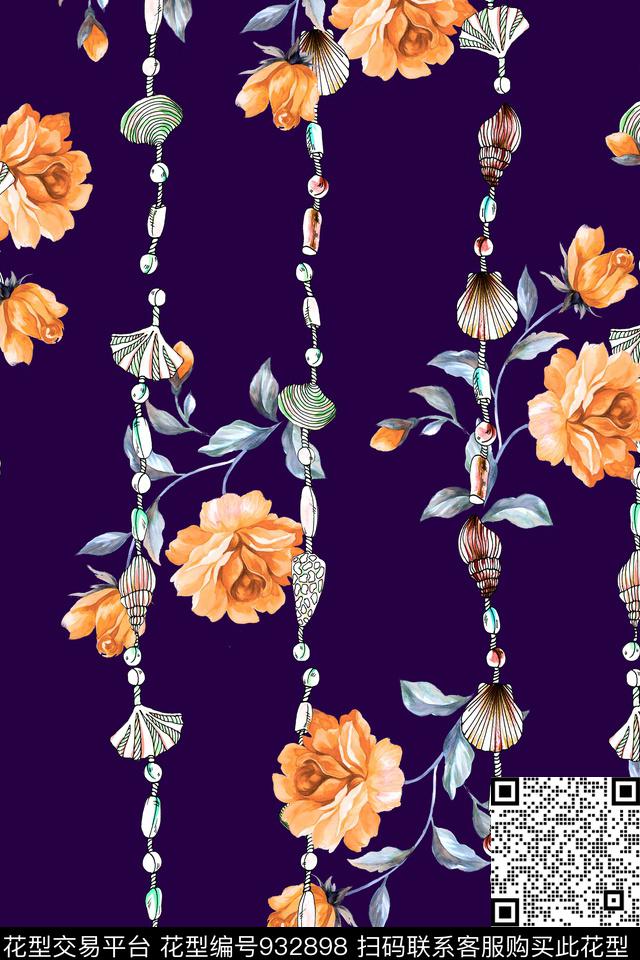 条纹花卉贝壳数码印花华亿平台下载（图片编号: 932898） - 瓦栏（Walan）