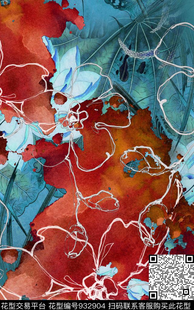 肌理线条花卉几何数码印花华亿平台下载（图片编号: 932904） - 瓦栏（Walan）