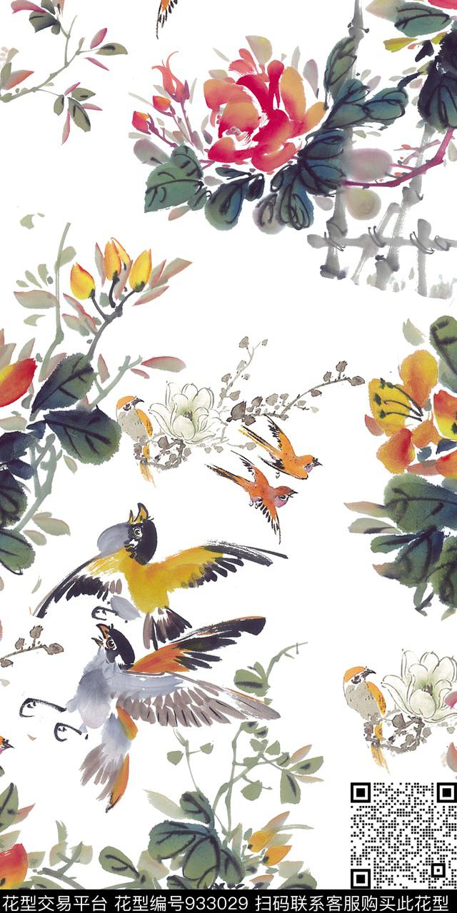 数码华亿平台笔触中国风数码印花华亿平台下载（图片编号: 933029） - 瓦栏（Walan）