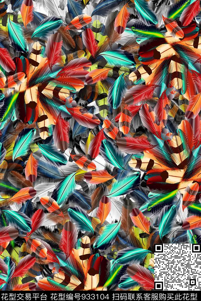 男装羽毛动物纹数码印花华亿平台下载（图片编号: 933104） - 瓦栏（Walan）
