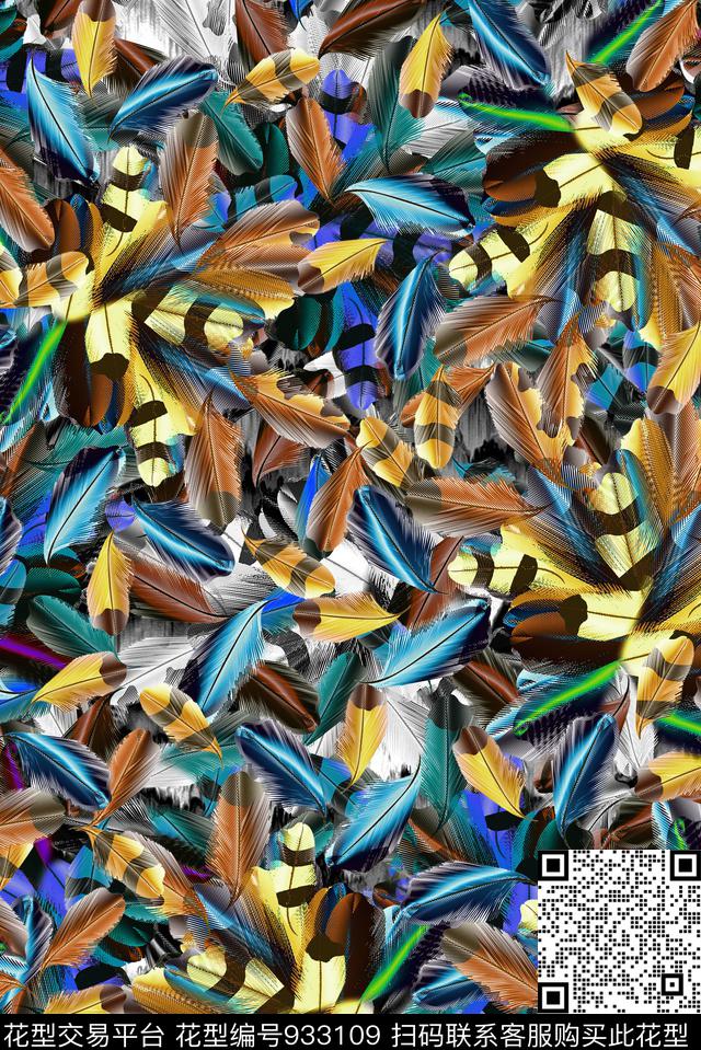男装羽毛动物纹数码印花华亿平台下载（图片编号: 933109） - 瓦栏（Walan）